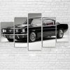 1965 Ford Mustang Gt Fastback Black White 01 - Automative 5 Panel Canvas Art Wall Decor