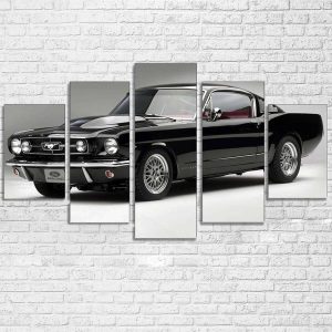 1965 Ford Mustang Gt Fastback Black White 01 - Automative 5 Panel Canvas Art Wall Decor