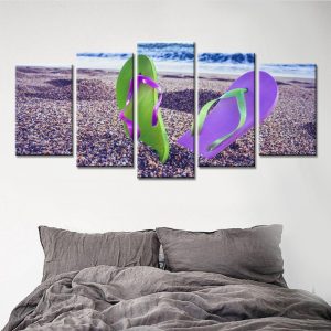 A Pair Of Shoes Stood On The Beach - Space 5 Panel Canvas Art Wall Decor