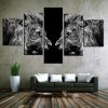 A Roaring Brown Eyes Lions Black & White Abstract - 5 Panel Canvas Art Wall Decor