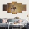 Abstract Girl Deer Modern - Animal 5 Panel Canvas Art Wall Decor