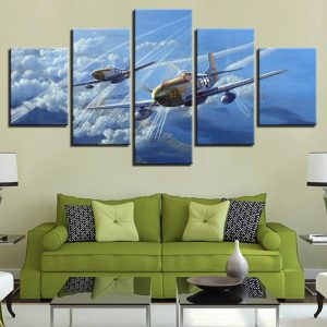 Abstract Jet Aircraft Vintage Plane - Airplane 5 Panel Canvas Art Wall Decor