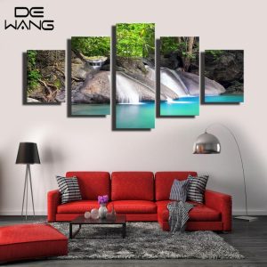 Adventurous Waterfall - Nature 5 Panel Canvas Art Wall Decor