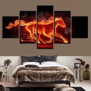 Afire Horse - Abstract 5 Panel Canvas Art Wall Decor