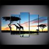 Africa Landscape Safari Giraffe At Sunset Group 10 - Animal 5 Panel Canvas Art Wall Decor