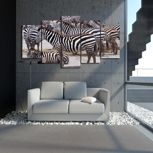 Africa Zebra Landscape - Animal 5 Panel Canvas Art Wall Decor