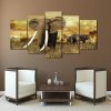 African Elephants With Large Tusks 12- Animal 5 Panel Canvas Art Wall Decor