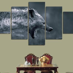 African Hyena Africa Predator Modern - Animal 5 Panel Canvas Art Wall Decor