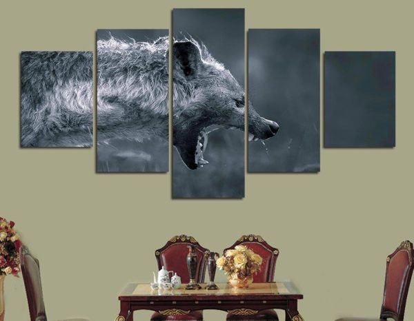 African Hyena Africa Predator Modern - Animal 5 Panel Canvas Art Wall Decor