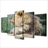 African Lion Mother - Animal 5 Panel Canvas Art Wall Decor