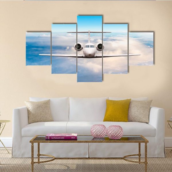 Aircraft Private Jet In Flight - Airplane 5 Panel Canvas Art Wall Decor