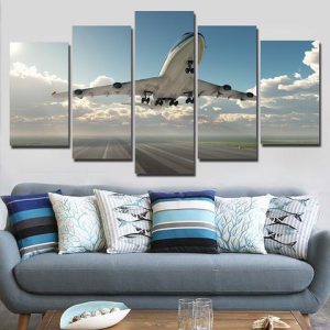 Airplane Fly In Sky - Airplane 5 Panel Canvas Art Wall Decor