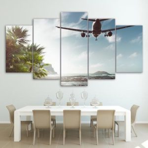 Airplane Fly Over Sea - Airplane 5 Panel Canvas Art Wall Decor