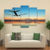 Airplane Flying In Calm Sea - Airplane 5 Panel Canvas Art Wall Decor