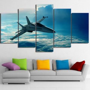 Airplane Flying In Clouds - Airplane 5 Panel Canvas Art Wall Decor