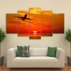 Airplane Flying In Sunset - Airplane 5 Panel Canvas Art Wall Decor