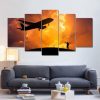 Airplane Golden Clouds - Airplane 5 Panel Canvas Art Wall Decor