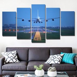 Airplane In Blue Sky - Airplane 5 Panel Canvas Art Wall Decor