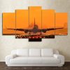 Airplane With Colorful Runway In Sunset - Airplane 5 Panel Canvas Art Wall Decor