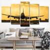 Airplane With Golden Sunset - Airplane 5 Panel Canvas Art Wall Decor