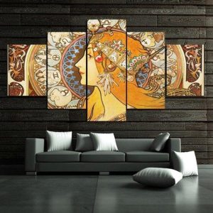 Alphonse Mucha Celebrity - 5 Panel Canvas Art Wall Decor