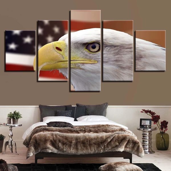 American Flag 12 - Abstract 5 Panel Canvas Art Wall Decor