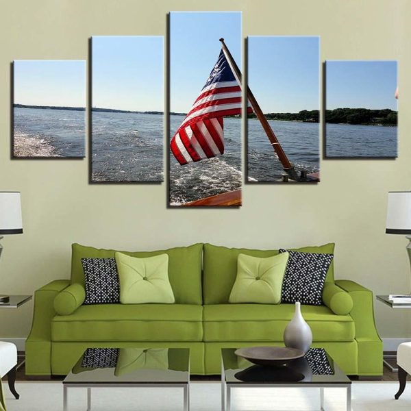 American Flag 6 - Abstract 5 Panel Canvas Art Wall Decor