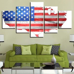 American Flag 7 - Abstract 5 Panel Canvas Art Wall Decor