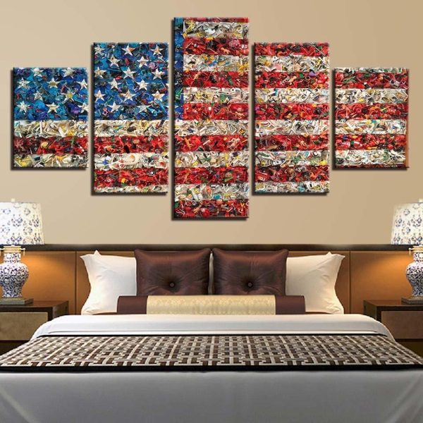 American Flag 8 - Abstract 5 Panel Canvas Art Wall Decor