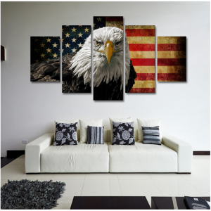 American Flag And Eagle 1 - Animal 5 Panel Canvas Art Wall Decor