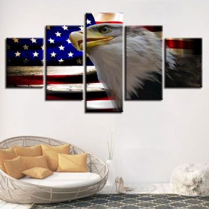 American Flag And Eagle 2 - Abstract 5 Panel Canvas Art Wall Decor