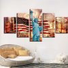 American Flag And Statue Of Liberty - Abstract 5 Panel Canvas Art Wall Decor