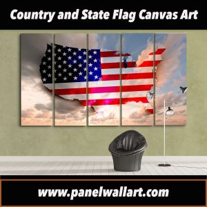 American Flag Art On Sky - Abstract 5 Panel Canvas Art Wall Decor