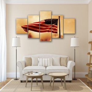 American Flag Waving In The Wind - Abstract 5 Panel Canvas Art Wall Decor