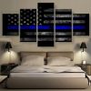 American Flag with Police Blue Line Abstract - 5 Panel Canvas Art Wall Decor