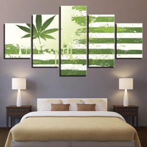 American Green Leaf Flag - Abstract 5 Panel Canvas Art Wall Decor