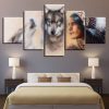 American Indian And Wolves - Army 5 Panel Canvas Art Wall Decor