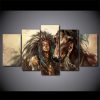 American Indian Girl With Horse - Army 5 Panel Canvas Art Wall Decor