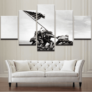 American Iwo Jima Raising Flag Army - 5 Panel Canvas Art Wall Decor