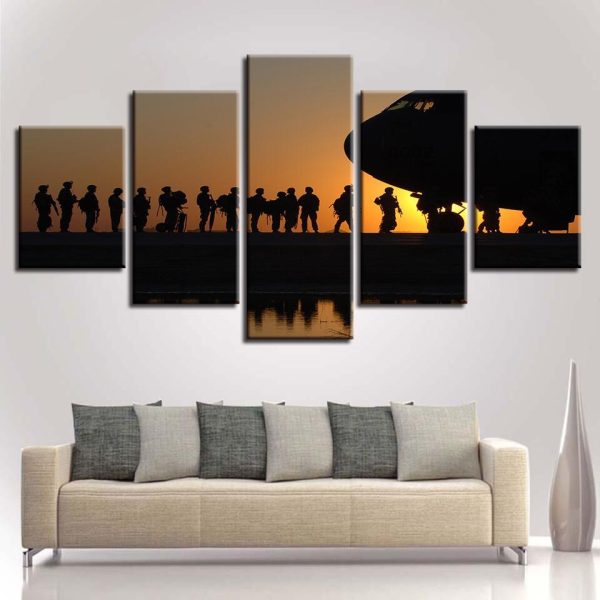 American Soldier Sunset 1 - Army 5 Panel Canvas Art Wall Decor