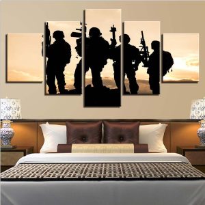 American Soldier Sunset 3 - Army 5 Panel Canvas Art Wall Decor