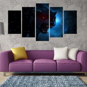 Animal Luminous Anger Wolfs - Animal 5 Panel Canvas Art Wall Decor