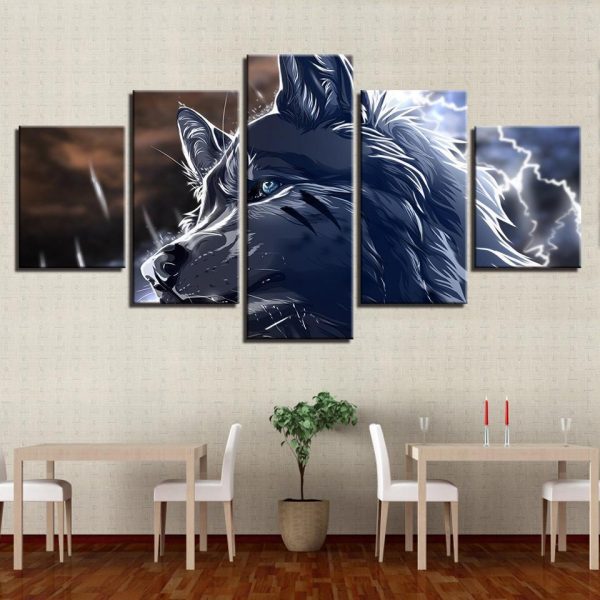 Animal Wolf Abstract - Animal 5 Panel Canvas Art Wall Decor