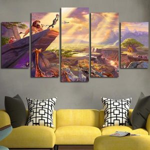 Animals In The Lion King Cartoon - 5 Panel Canvas Art Wall Decor