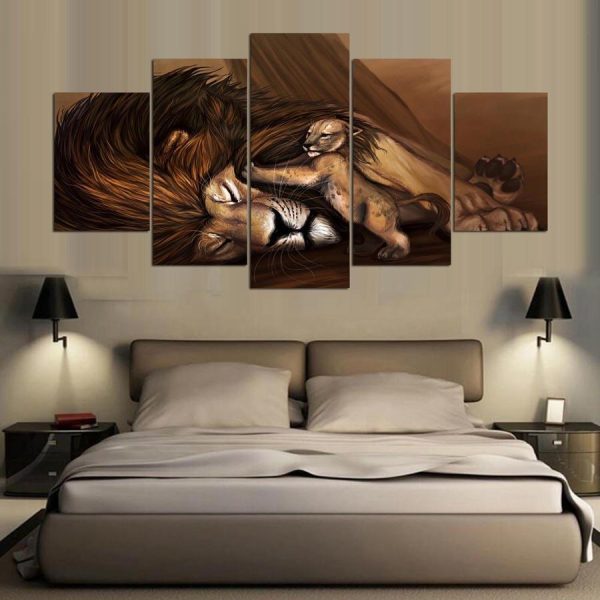 Anime Lion 1 - Abstract Animal 5 Panel Canvas Art Wall Decor