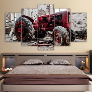 Antique Red Tractor - Automative 5 Panel Canvas Art Wall Decor