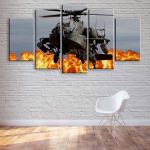 Apache Attack Helicopter - Aircraft 5 Panel Canvas Art Wall Decor