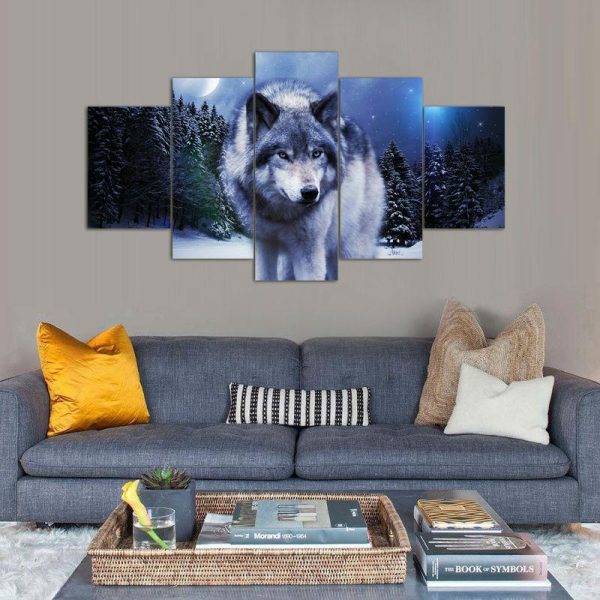 Arctic Wolf 2 - Animal 5 Panel Canvas Art Wall Decor