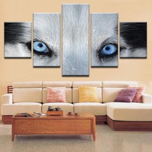 Arctic Wolf Eyes - Animal 5 Panel Canvas Art Wall Decor