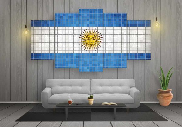 Argentina Mosaics Flag - Abstract 5 Panel Canvas Art Wall Decor